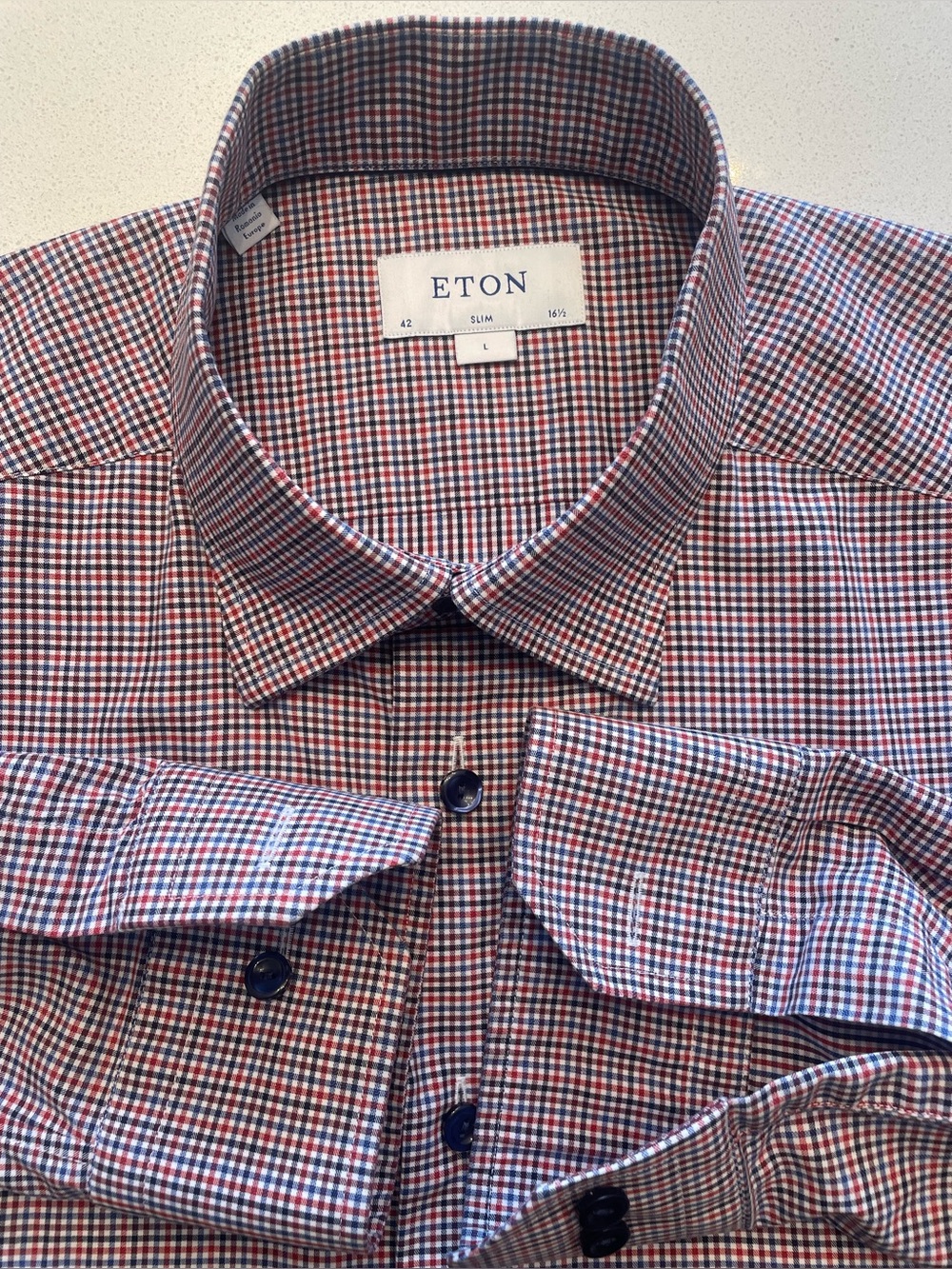 Eton - all cotton checkered dress shirt Size 42 (16.5”neck)